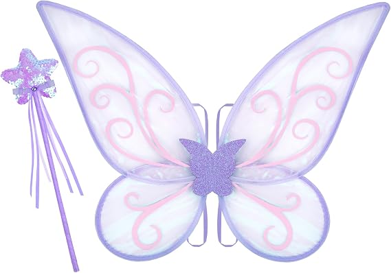 Fairy Wings Butterfly Costume for Girls Halloween Cosplay Dress Up Fairy Costume with Wand