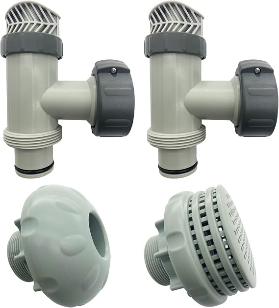 2 Pack Plunger Valve & Inlet Water Nozzle & Filter Mesh Outlet Strainer Grid Replacement for Ground Pool Parts Kit (4 Pack)