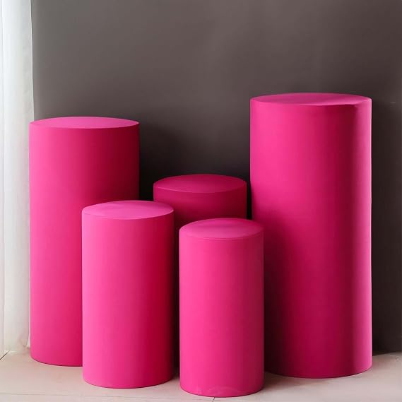 Efavormart Set of 5 | Fuchsia Spandex Cylinder Plinth Display Box Stand Covers, Stretchable Pedestal Pillar Prop Covers - 160 GSM