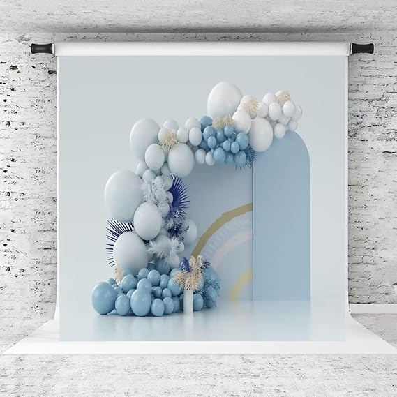 Kate Blue Boho Balloons Backdrop 1st Birthday Party Decoration Baby Shower Photography Backdrop, 8x8ft