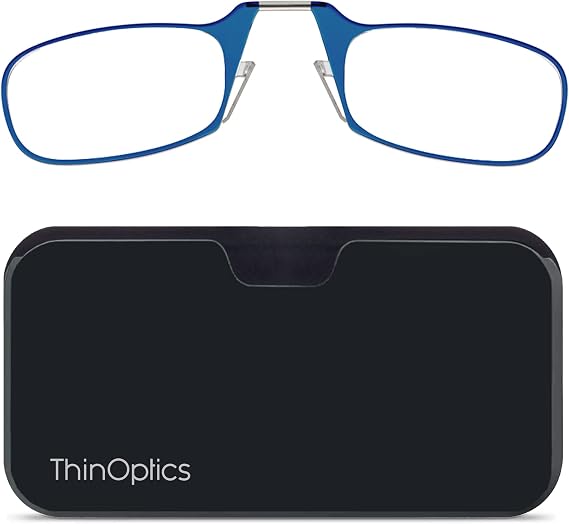 ThinOptics Pod Reading Glasses - Slim Armless Pocket Readers - Black, Blue 2.0x