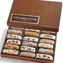 Fathers Day Cookies Gift Basket - 18 Gourmet Chocolate Covered Biscotti with Assorted Toppings - Food Gift Box for Dad, Him, Husband, Father's Day, Mother's Day, Family, Sympathy, Men & Women.