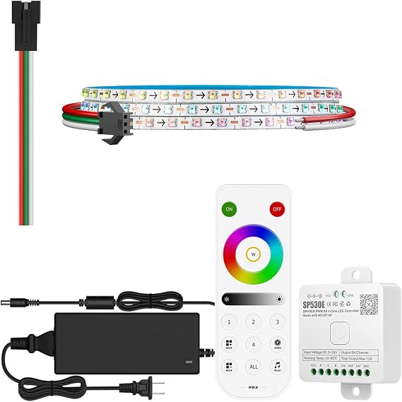 BTF-LIGHTING WS2812B IC RGB 2.7mm Ultra Narrow LED Strip 0807SMD DC5V Individually Addressable 3.2FT 160Pixels/m,SP530E WiFi Alexa Bluetooth Controllers 4 Zones 2.4GHz RF RB3 Remote Kit.