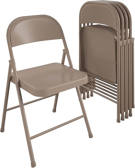 COSCO SmartFold All-Steel Folding Chair, 4-Pack, Antique Linen