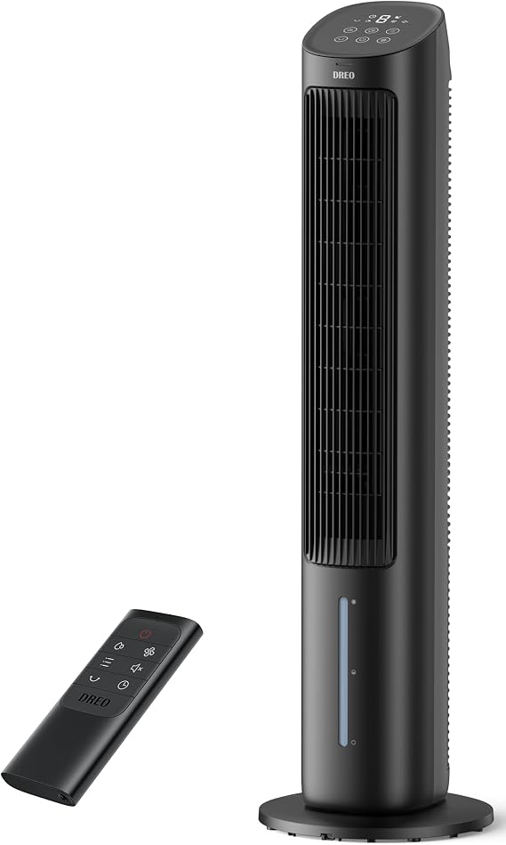 DREO Tower Fan for Bedroom, 40" Evaporative Air Cooler, Cooling Fans That Blow Cold Air with 80 Oscillating, Removable Water Tank, 3 Modes 4-Speed, Remote Control, Quiet Floor Fan, 7H Timer,Black
