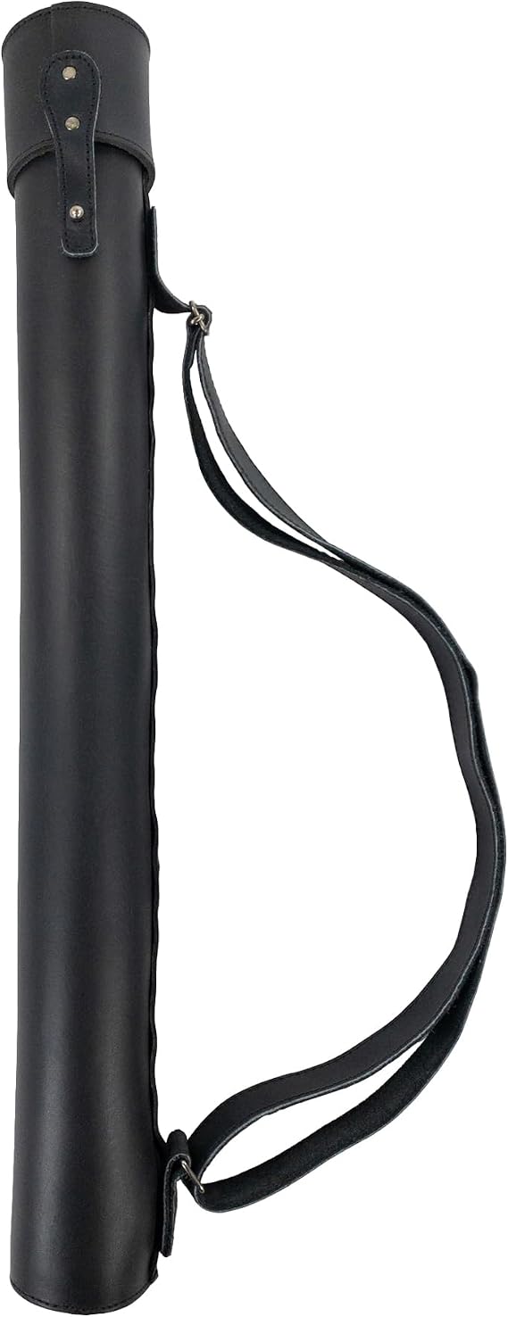 Hide & Drink, Architect Drawing Blueprint Tube with Adjustable Strap, Document Storage Tube, Full Grain Leather, Handmade, Charcoal Black