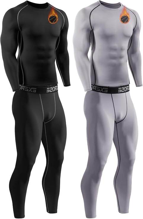 2 Packs Compression Set Men Thermal Underwear for Men Long Johns for Mens Thermals Top and Bottom Set