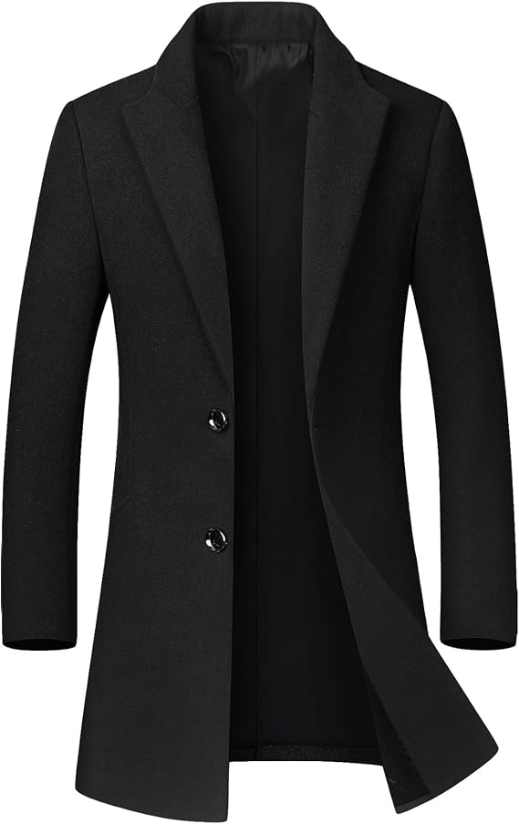 SOMTHRON Men's Winter Trench Coat Lapel Single Breasted Slim Fit Wool Blend Overcoat Jacket Mid-Long Pea Coat