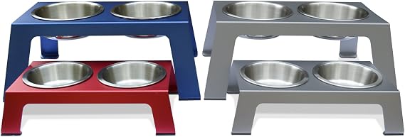 PetFusion Elevated Dog Bowls, Cat Bowls -- Premium Anodized Aluminum Feeder (Short 4"). Us Food Grade Stainless Steel Raised Bowls,Metallic Gray
