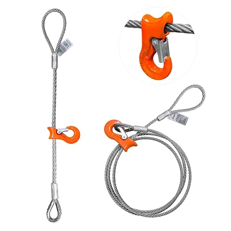 YATOINTO Single Leg Wire Rope Sling 1.4T/3300LBS Rated Load 8 FT Length 3/8 inch Dia Flemish Eye Loop to Heavy-Duty Thimble with Sliding Choker Heavy Duty Rigging Cable for Lifting and Towing Log