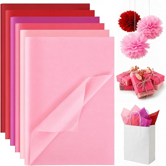 Koogel 320 Sheets Red Pink Tissue Paper, 14 X 10 inch, 6 Colors