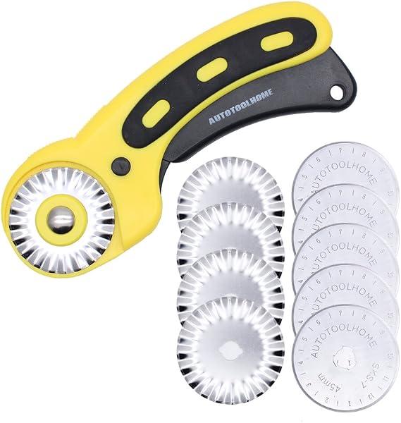 AUTOTOOLHOME 45mm Rotary Cutter for Fabric w/10 Pack Pinking Rotary Blades