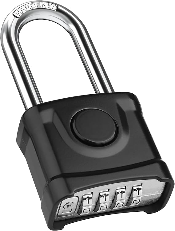 Long Shackle Heavy Duty Outdoor Padlock, Diyife 4 Digit Combination Padlock
