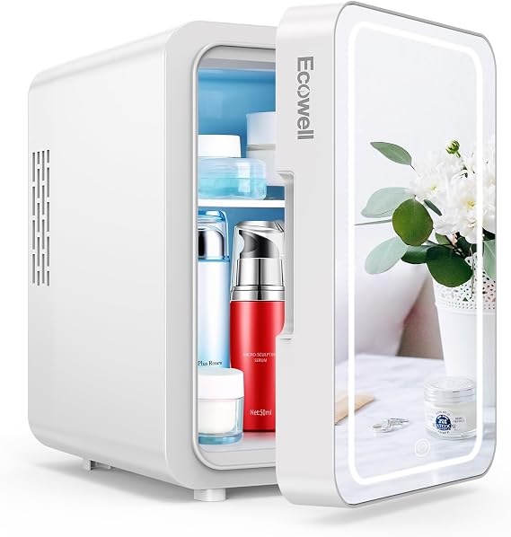 ECOWELL Skin Care Fridge for Cosmetic, Mini Skincare Fridge with LED Mirror