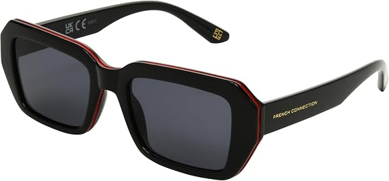 French Connection Women's Mabel Rectangle Sunglasses, Black, 54 mm