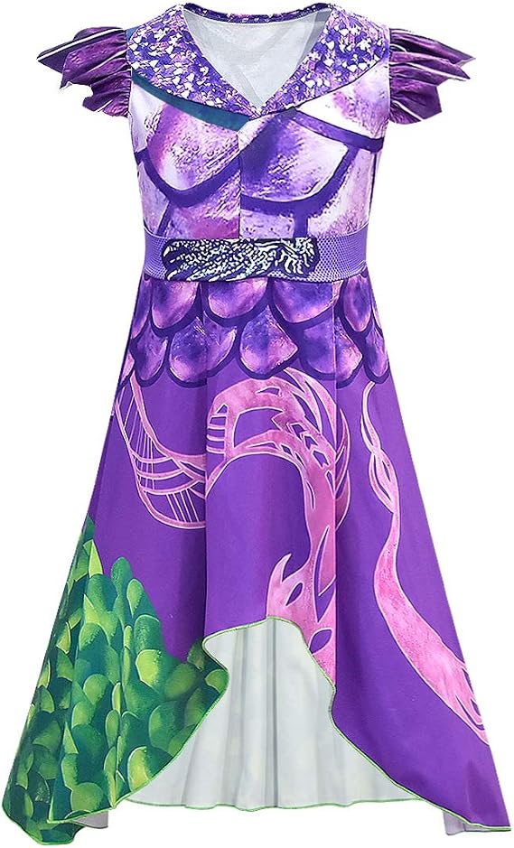 MSSmile Dragon Mal Fancy Dress Girls Decendents 3 Costumes Audrey Halloween Costume for Kids Halloween Cosplay ((120cm(Height:43-47 inch), Purple)