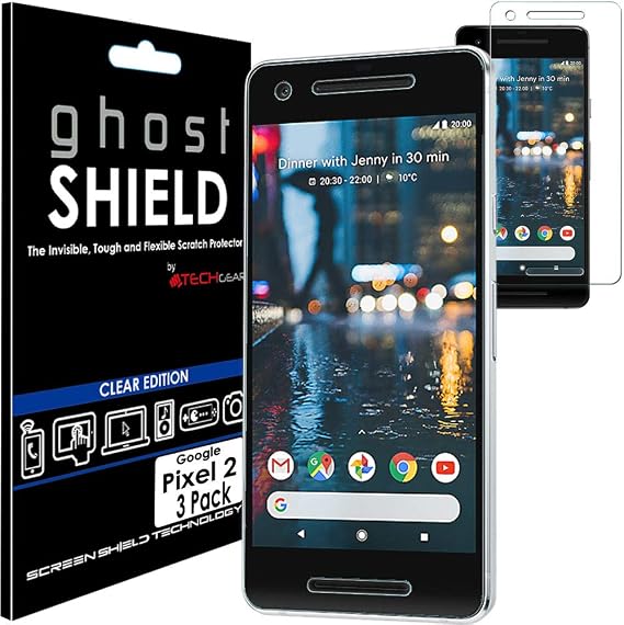 TECHGEAR [3 Pack] Screen Protectors to fit Google Pixel 2 [ghostSHIELD Edition] Genuine Reinforced Flexible TPU Screen Protector Guard Covers with Full Screen Coverage inc Curved Screen
