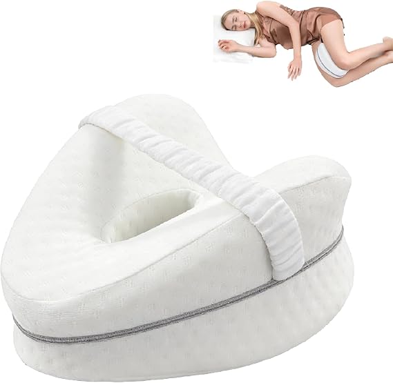 KIENG Knee Pillow for Sleeping On Side,Leg Pillow,Memory Foam Wedge Pillows Support Cushion with Removable,Pain Relief for Lower Back Sciatica Hip Joints (White)