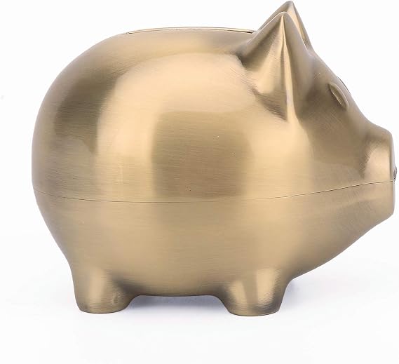 K COOL Vintage Small Tiny Piggy Bank Creative Metal Alloy Cartoon Money Bank Cute Coin Bank Pig Penny Coin Saving Pot Box with Stopper for Boy Kid Tiny (Bronze)