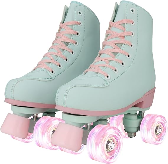 Yyw ローラースケート 女の子用 ライトアップ ユース キッズ ローラースケート ブラック ピンク 2列 ローラーシューズ 女の子 対象年齢8~12歳 屋内 屋外