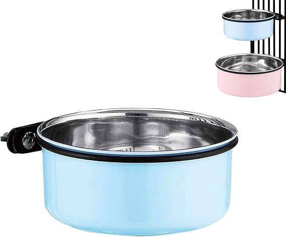 Water Bowl for Dog Crates & Cages,2-in-1 Crate Type Pet Hanging Bowl,Stainless Steel Cage Dog Bowl,Medium Sized Dog Feeder Food Water Bowl (Blue1.7l/1pcs)