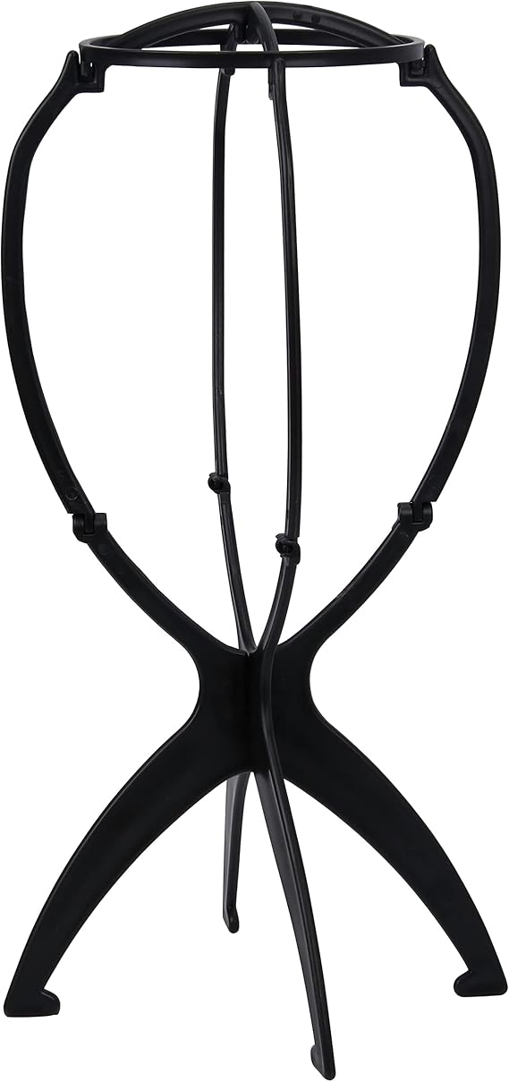 Portable Collapsible Wig Stand for Short Wigs: Durable Plastic Display Folding Holder for Travel and Short Hair Extensions (1Pc Black)