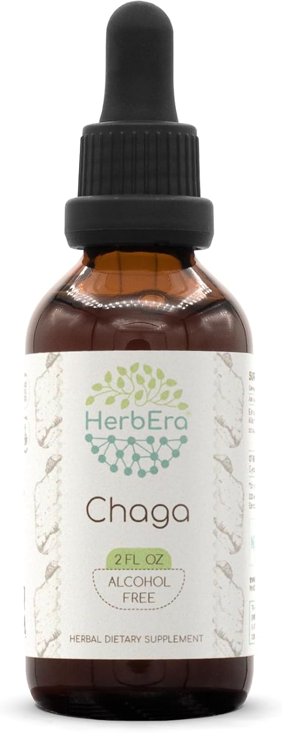 HerbEra Chaga B60 Alcohol-Free Herbal Extract Tincture, Super-Concentrated Wildcrafted Chaga (Inonotus obliquus) (2 fl oz)