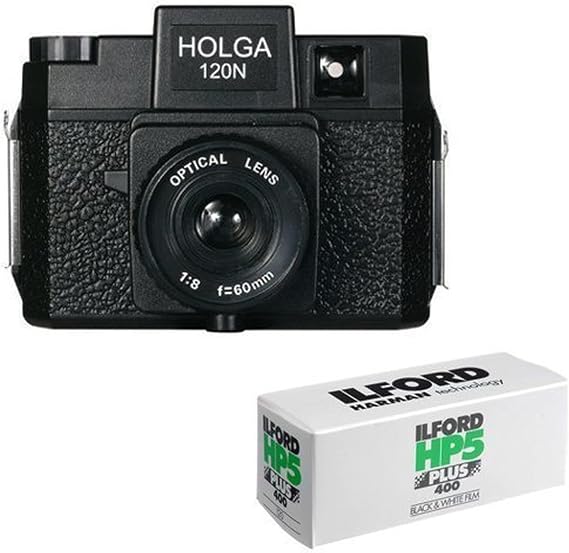 Holga 120N Medium Format Film Camera (Black) with Ilford HP5 Plus Black and White Negative Film 120mm Single Roll