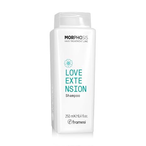 FRAMESI Morphosis Love Extension Shampoo - Gentle Hydrating Shampoo for Hair Extension Care - Nourishing Detangling Shampoo - Color Safe, Vegan, Sulfate Free, Paraben Free (8.4 Fl Oz)