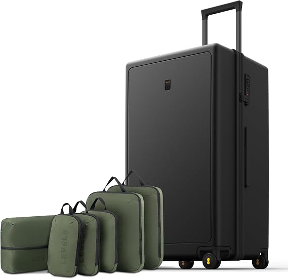 LEVEL8 Luminous 28 Inch Black Luggage with 6 Set Packing Cubes
