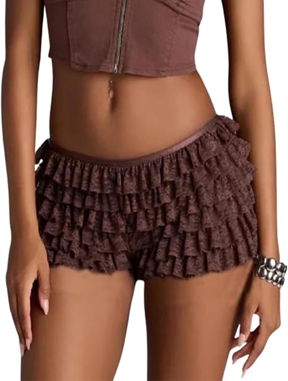 Womens Layered Lace Ruffle Shorts Y2k Sweet Lolita Fairy Coquette Pettipants Bloomers Shorts