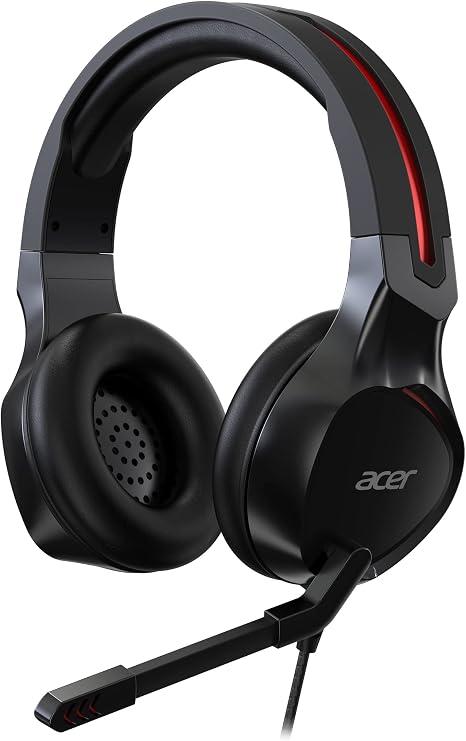 Acer Nitro Gaming Headset with Adjustable Headband, Omnidirectional Microphone, 100 dB Sensitivity, Black/Red