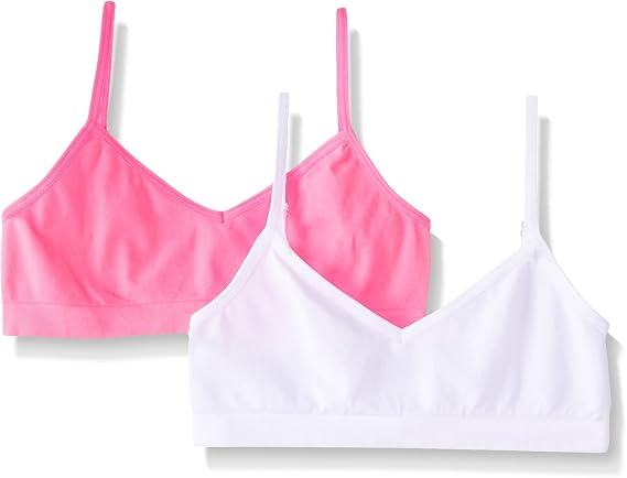 Maidenform Girl Big Girls' Slim Seamfree Crop Bra (Pack of 2), Sugar Plum/White, X-Large