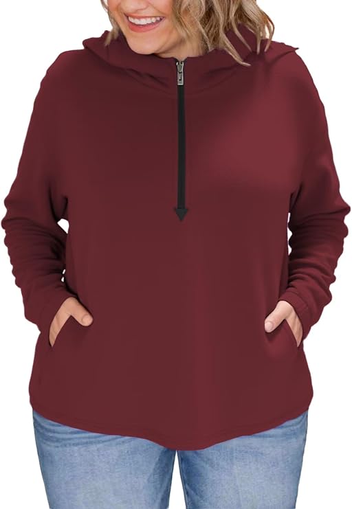 VOGRACE Plus-Size-Hoodies for Women Casual Half Zip Sweatshirts Trendy Long Sleeve Polar Fleece Pullover Warm Loose Tops