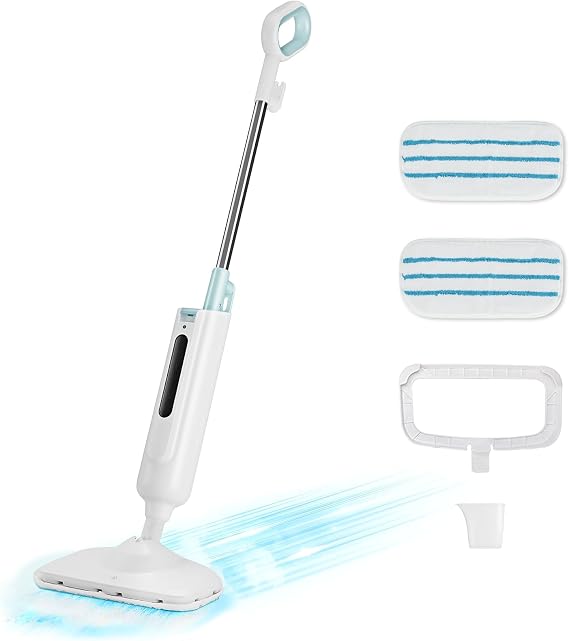Sweetcrispy Steam Mop for Floor Cleaning,Lightweight Floor Steamer Cleaner for Hardwood/Tile/Laminate Floors Carpet, 2 Washable Pad, White and Green