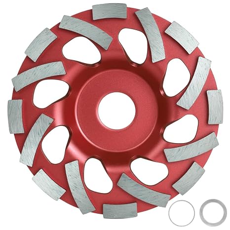Turbo Diamond Cup, 5 Inch Diamond Grinding Cup Wheel, 125x22.2mm, Segment Cutting, Professional Angle Grinder,  with Two 20mm 16mm Reducer Rings, for Granite, Concrete, Wall, Stone, Red