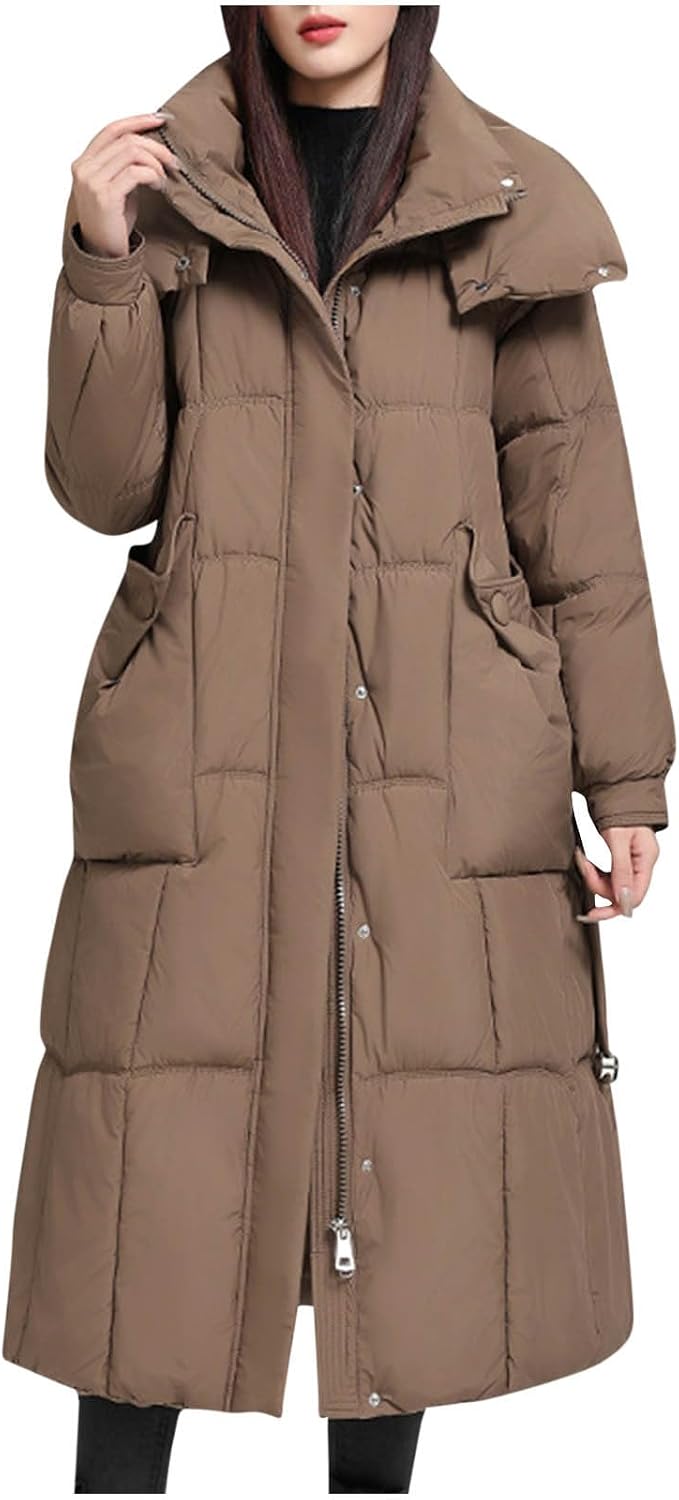 Ladies Long Puffer Jackets Fashion 2024 Casual Loose Thicken Hooded Winter Down Coats Womens Zip Up Maxi Jackets