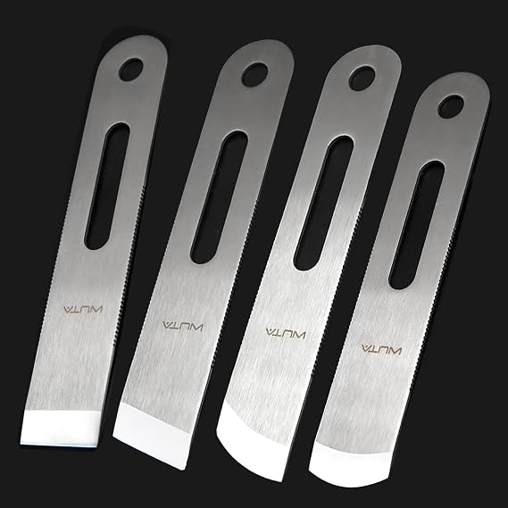 WUTA Leather Thinning Knife Skiving Tools 420B Martensitic Stainless Steel Professional Design DIY Craft Cutting Sharp Leathercraft Cutting Round/Flat/Slanted Blade, Right/Left Handed