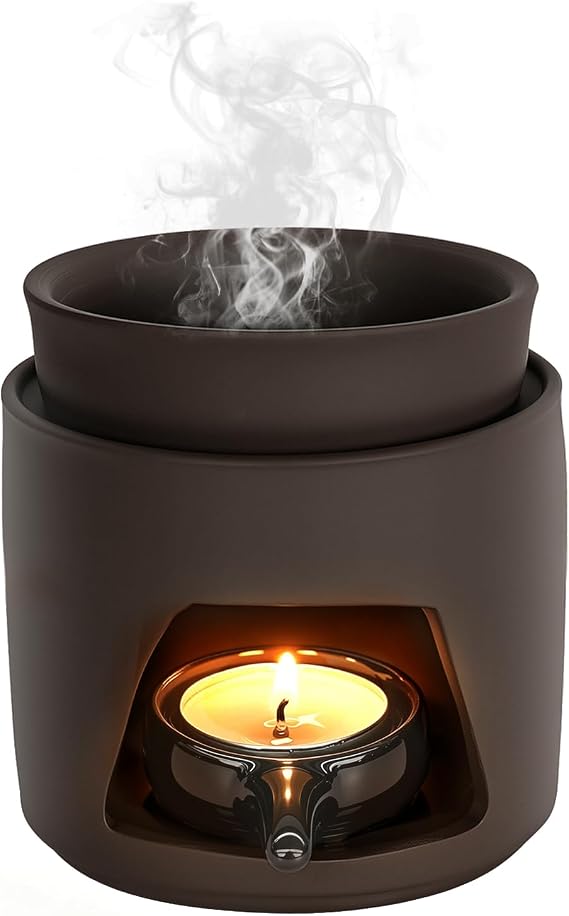 Wax Melt Burner, Ceramic Oil Burner Aroma Diffuser-Brown