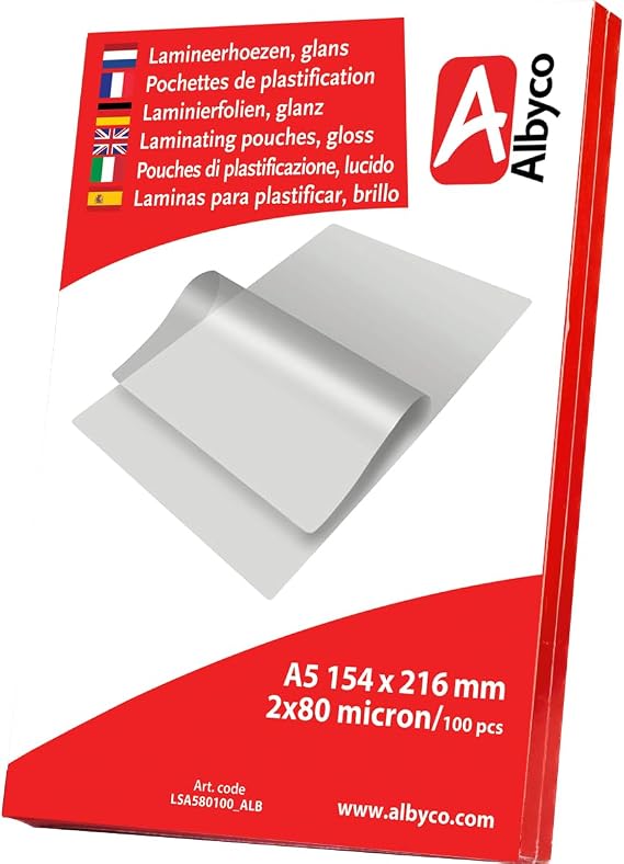 Albyco - Laminating Pouches A5-2x80 (160) Micron - 100 Pieces - Lamination