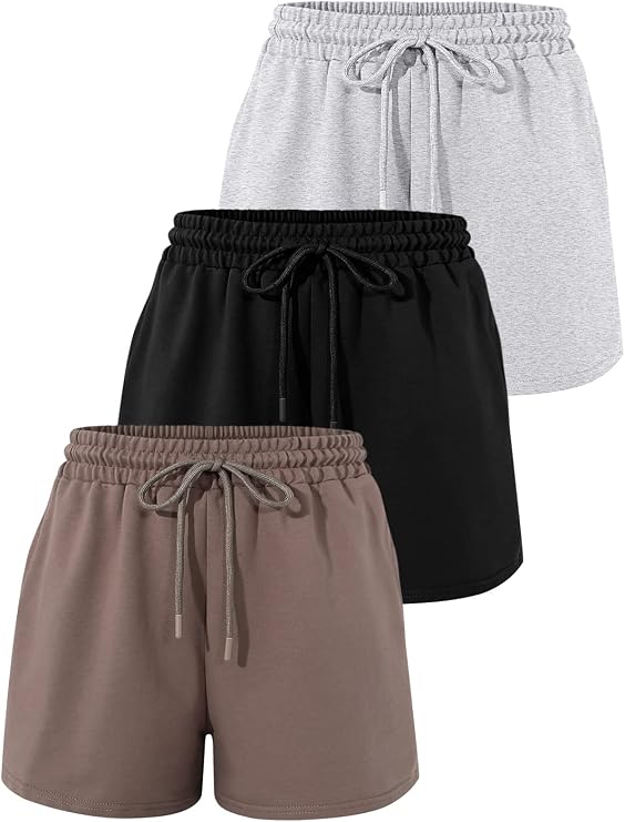 SUNBS 3-Pack Women's High Waist Lounge Sweat Shorts with Pockets