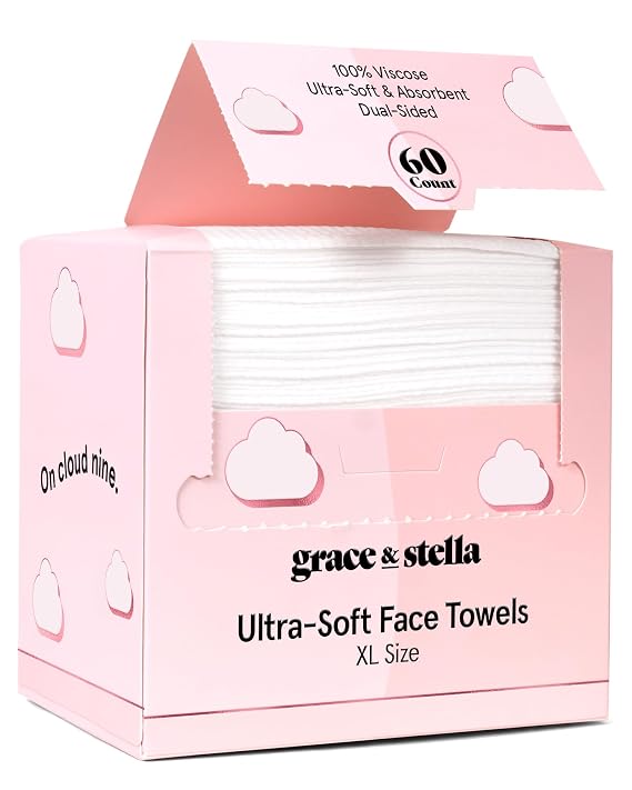 grace & stella Face Towels Disposable XL- Travel Essentials (60 Count)