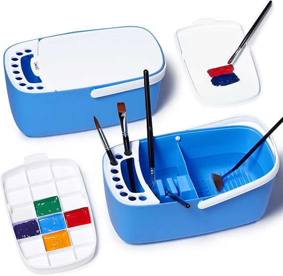 GAMENOTE Paint Brush Cleaner, Paint Brush Holder and Palette, Blue