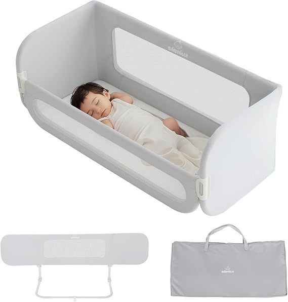 Toddler Bed Guard 2 in 1 Foldable Bed Fence Anti Fall Easy Installation Height Adjustable Bed Guard Portable for Toddlers, Babies, Kids 185/100cm Grey