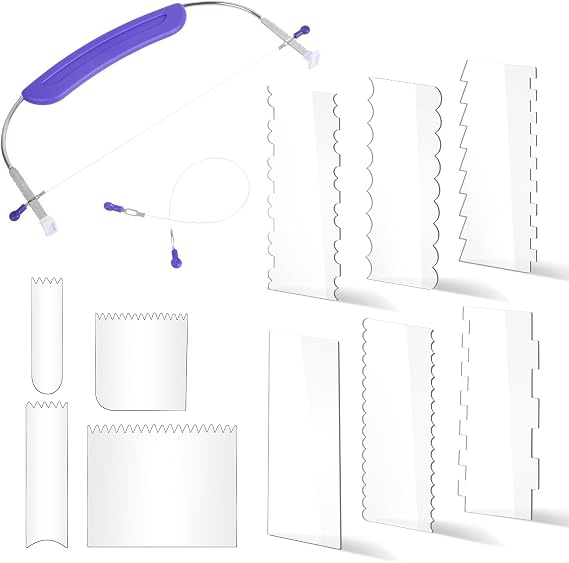 Adjustable Cake Leveler 2- Wires Cake Slicer Cutter with 10pcs Cake Scraper Smoother Cake Decorating Comb Set Icing frosting Tools