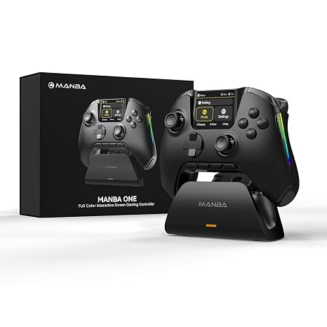 Manba One Built-in Display Wireless Controller for PC/Switch/Switch 2/iOS/Android with Charging Dock,Hall Effect Joystick & Triggers, Adjust RGB Lighting, 1800mAh Battery (Dark Black)