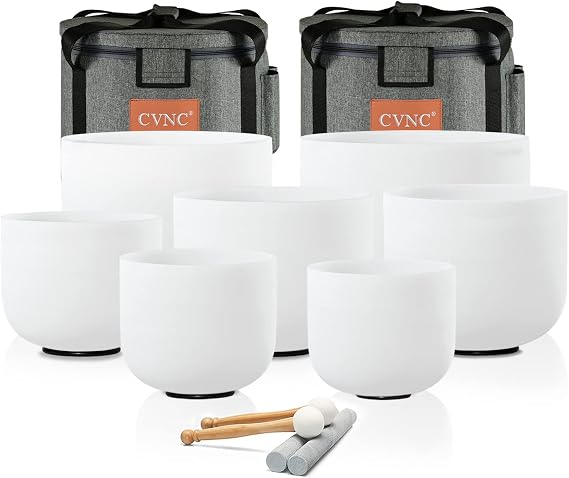 CVNC Crystal Singing Bowl Frosted 432HZ Set Of 7 PCS 6-12 Inch White