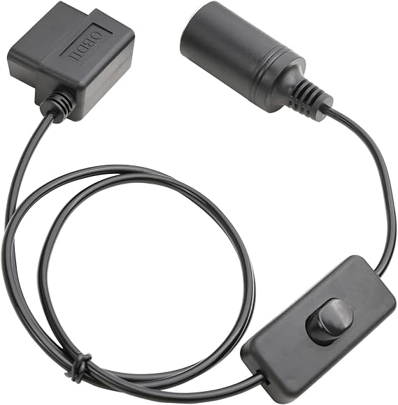 1M/3.3ft Right Angle 1M/3.3ft OBD2 Male to Cigarette Lighter Female Connector with Switch OBD II Car Memory Saver Power Supply Cable