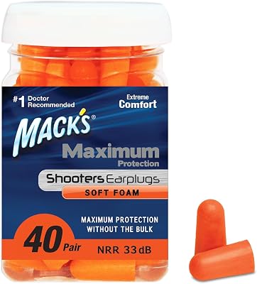 Macks Maximum Protection Soft Foam Shooting Ear Plugs, 40 Pair 33 dB Highest NRR Comfortable Earplugs for Hunting, Tactical, Target, Skeet and Trap Shooting | Made in USA
