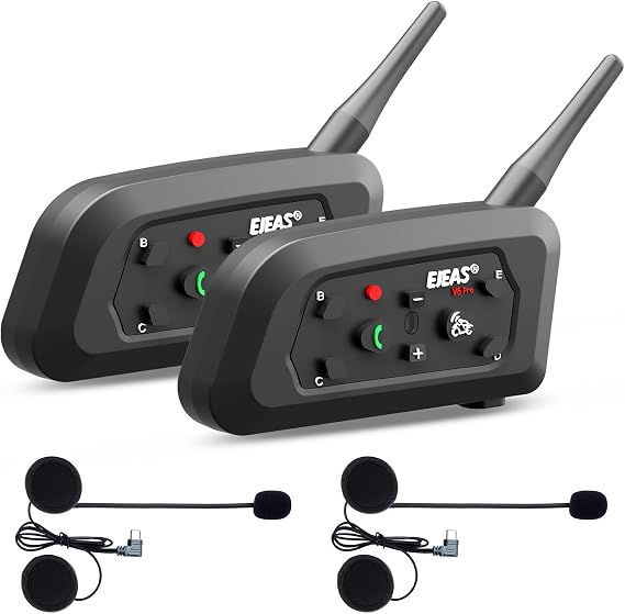 EJEAS V6 Motorcycle Bluetooth Headset, 2 Riders Motorcycle Intercom Helmet Communication System with Noise Reduction and Bluetooth 5.1 for Motorcycling Skiing and Climbing (2 Pack)